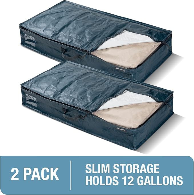 CleverMade Under Bed Storage Bag - Collapsible Storage for Shoes and Clothes Easy Use - Heavy Duty Utility Bag Home