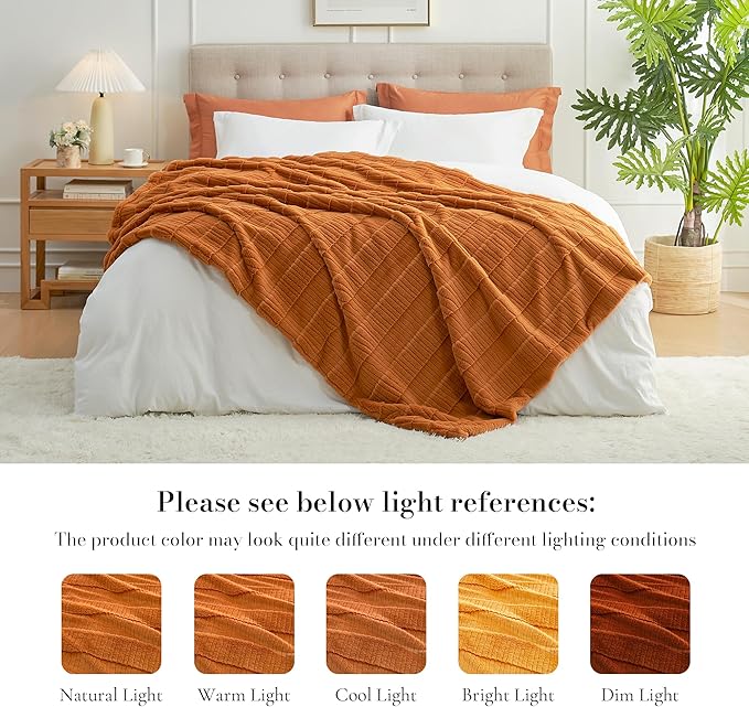 Amélie Home Luxury Striped Faux Fur Throw Blanket for Couch, Embossed Split Fur Cozy Fuzzy Fluffy Luxurious Soft Plush Sofa Chair Bed Gift Blankets for Women Men Wife Friend, 55"x70", Brown