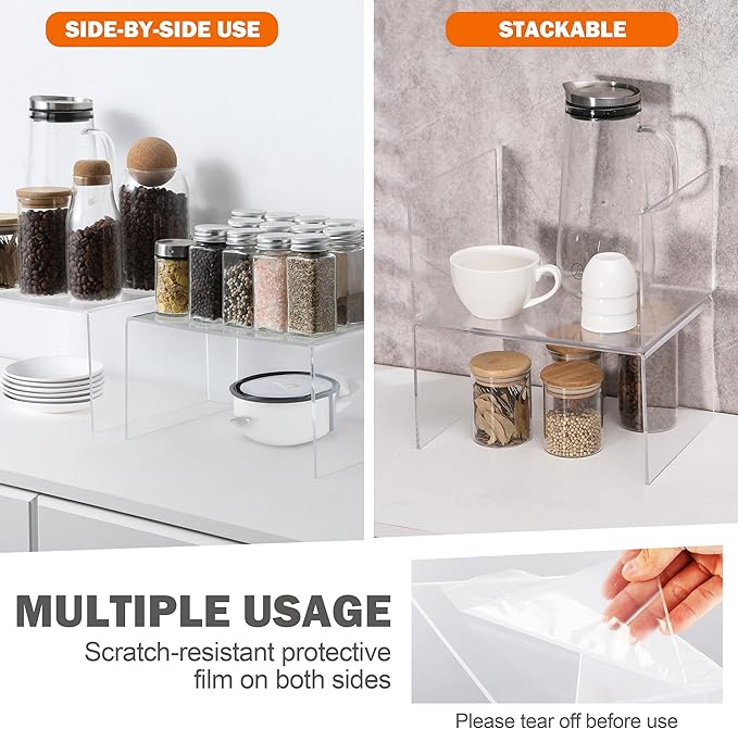 Acrylic Cabinet Organizer, Shelf Organizer, Set of 2 Spice Organization for Cabinet, Spice Rack, Stackable Kitchen Countertop Organizer | Cupboard, Pantry Shelves, and Storage Space Saver