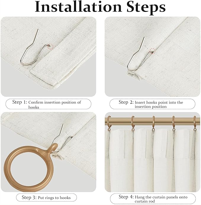 FMFUNCTEX Pinch Pleated Curtain 96 Inches Long for Living Room, Ivory Semi Sheer Faux Linen Textured Pleat Drapes for Bedroom with Hooks, Light Filtering Farmhouse Window Drapes 2 Panels