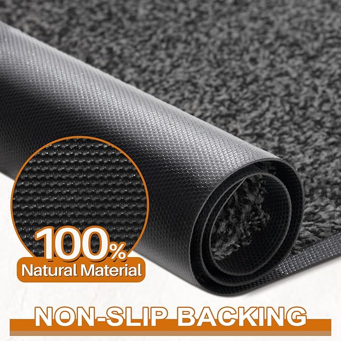 Mibao Front Door Mat, Dirt Trapper Welcome Mat for Outdoor Indoor, Non-Slip Waterproof Doormat, Durable Machine Washable Low Profile Entry Rug for Back Door Outside Patio Porch, 48" x 36", Grey