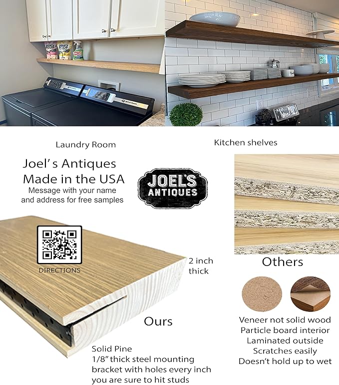 joelsantiques - 36 Inch Wooden Floating Shelves for Wall - 36x8x2 in - Made of Natural Wood - Heavy Duty Rustic Wall Shelves for Bedroom - Perfect for Living Room, Kitchen - Natural