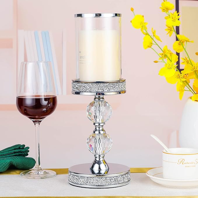 Candle Holders for Pillar Candle, Pillar Crystal Candle Holders, Candlesticks Holder for Wedding, Dining Coffee Table, Centerpieces, Home Decor CH00XM