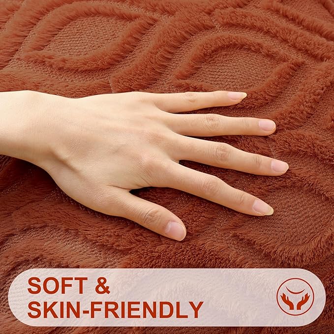 decorUhome Fall Throw Pillow Covers 16x16 Inch Set of 2, Soft Plush Decorative Faux Fur Rust Solid Couch Pillow Covers, Accent Farmhouse Neutral Square Euro Pillow Cases for Sofa Bed Living Room