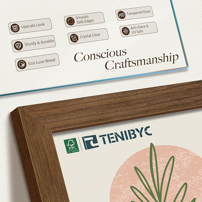 9x12 Frame 3 Pack - Brown Woodgrain, 9 x 12 Picture Frame for Photos, HD Tempered Glass, Tabletop or Wall Display