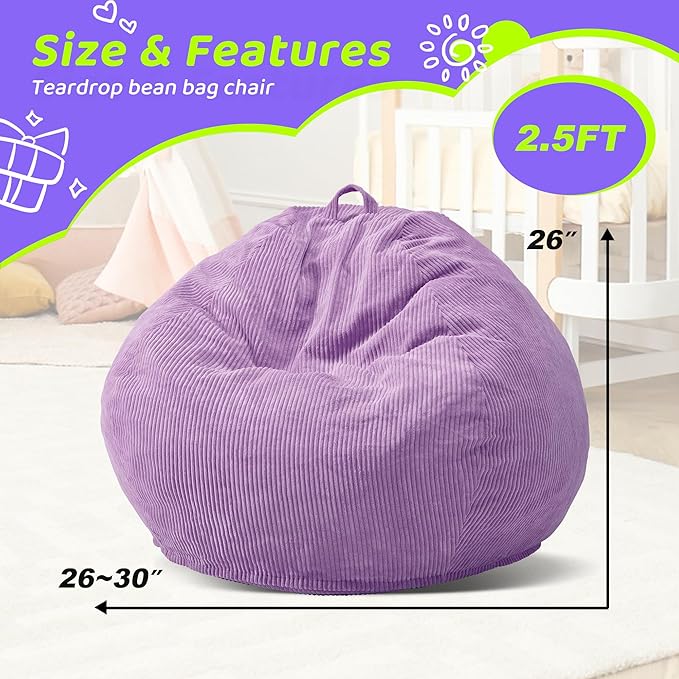 Bean Bag Chairs Teardrop Bean Bag Chair Beanbag Chair with Memory Foam Filled Machine Washable Cover for Living Room, Bedroom (Small,Purple)