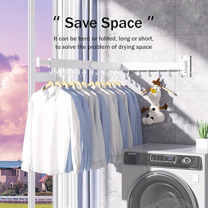 Clothes Drying Rack Wall Mounted,Drying Rack Clothing,Laundry Drying Rack Wall Mount,Collapsible Drying Racks for Laundry,Retractable,Foldable,Clothes Hanger Rack,Clothes Dryer Rack,White Color