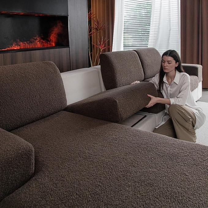 Couch Cushion Covers for Sectional Sofa, Stretch Soft Sofa Slipcovers Washable Wear-Resistant Universal Furniture Protector for Living Room(1 Piece Loveseat Cover, Brown)