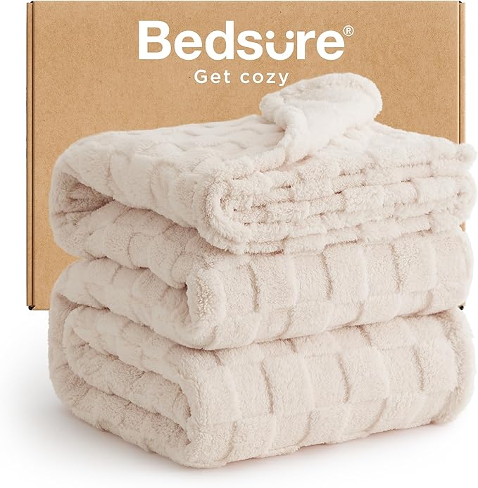 Bedsure GentleSoft King Size Blanket for Bed - Super Soft Cozy Blankets for Women Men Girls, Large Fuzzy Fleece Throw for Bedroom Decor, Light Beige,108x90 Inches