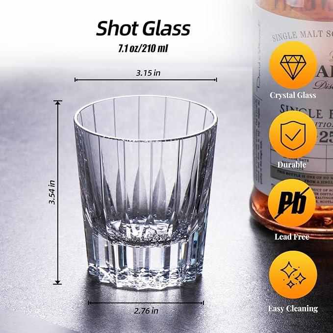 KAMMAK Crystal Whiskey Glasses Set of 2, Handcrafted 7.1oz Old Fashioned Glasses Stemless, Luxury Hand Blown Cocktail Glasses, Scotch Cup for Women, Men Gift for Bourbon Barware, Home Bar