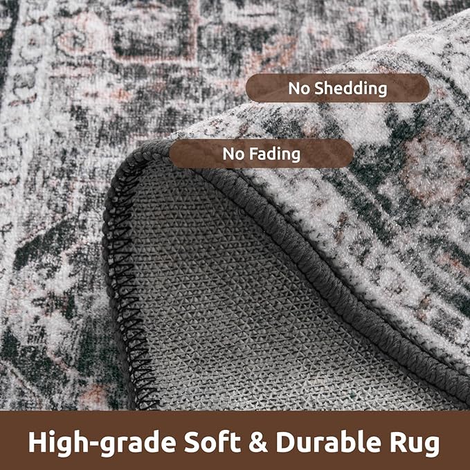 AMOAMI-2X3 Small Rug-Washable Rugs Entryway Mat Indoor-Soft Vintage Non Slip Rugs for Kitchen Laundry Room Bathroom Dark Grey & Black Decorative Accent Rug for in Front of Sink 24 Inch x36 Inch