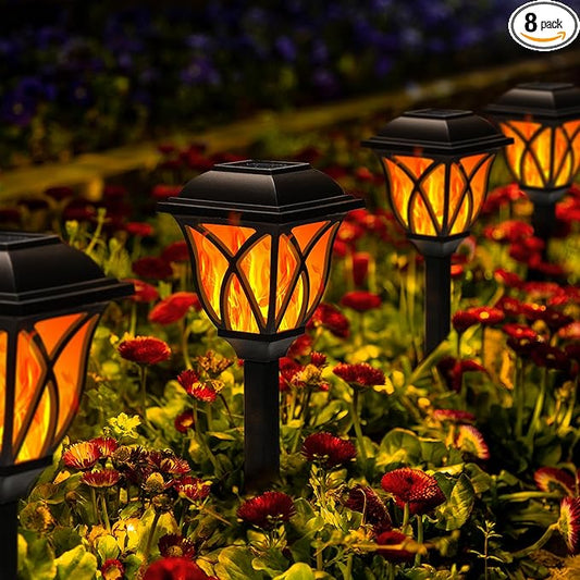 GIGALUMI Solar Lights Outdoor Waterproof, 8 Pack Flickering Flame LED Lights, Garden Decor for Yard, Patio, Landscape, Planter, Walkway