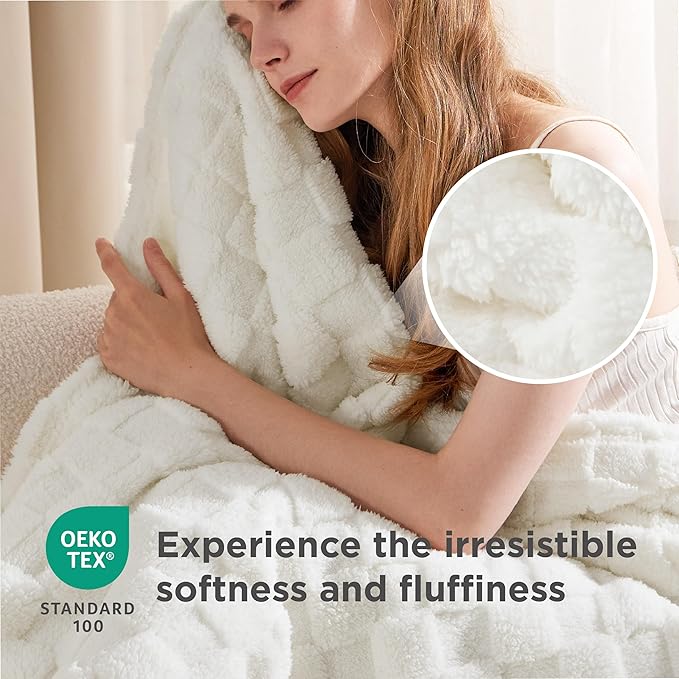Bedsure GentleSoft White Throw Blanket for Couch - Checkered Fleece Blankets Gifts for Women Men Girls, Cute Soft Cozy Throw for Bedroom Home Decor Gifts, 50x60 Inches