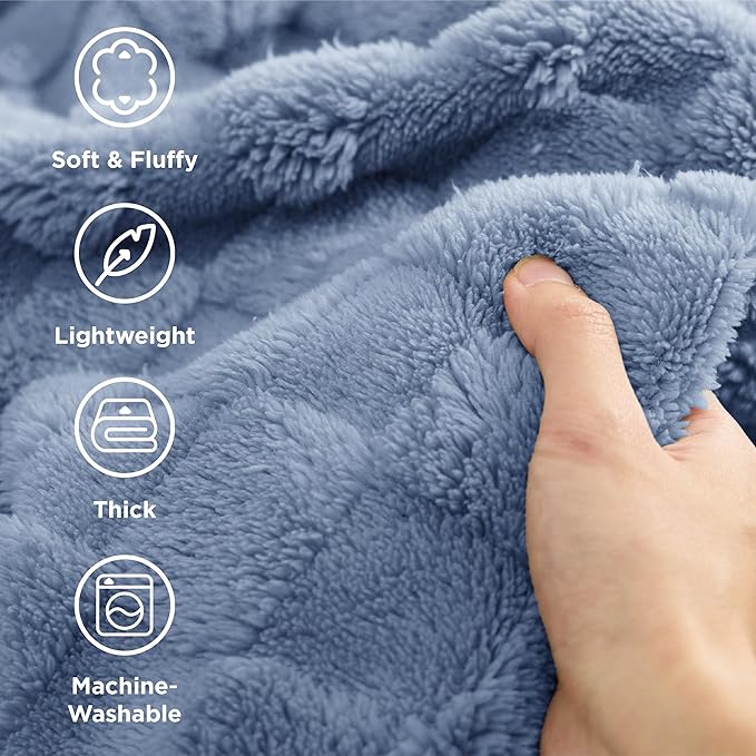Bedsure GentleSoft Blankets Queen Size for Bed - Super Soft Cozy Blanket for Women Men Girls, Large Fuzzy Fleece Throw for Bedroom Decor, Ashley Blue, 90x90 Inches