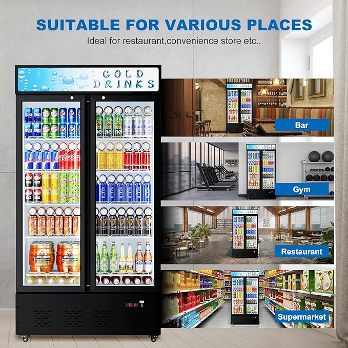 30 Cu.ft. Commercial Beverage Refrigerators Glass Door Refrigerator Upright Display Cooler with Soft LED Light and Adjustable Shelves for Restaurant Grocery Stores Home