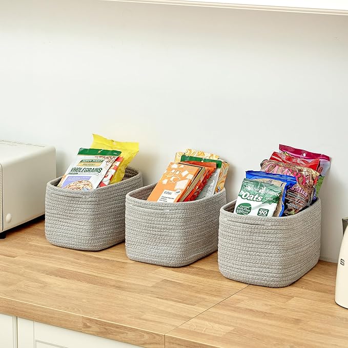 Small Baskets Set of 3-11"x7"x7" Perfect Toy Baskets for Storage, Ideal Storage Basket for Cube, Towels, and More - Basket for Shelves （Grey)