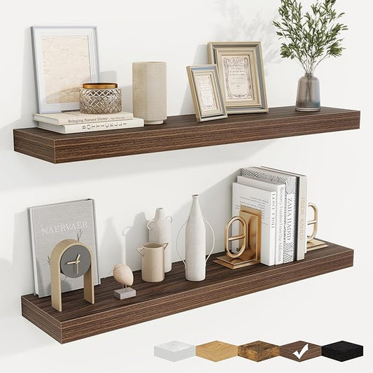 fuqing Floating Shelves for Wall, Bathroom Shelf Wall Mounted for Storage, Shelves with Invisible Bracket for Bedroom, Kitchen, Living Room, Farmhouse Small Book Shelf, 36 Inch Set of 2, Walnut
