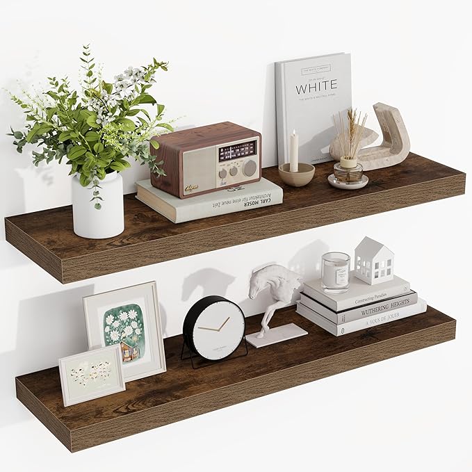 36 Inch Floating Shelves, 36"x9.25"x1.5" Inch Deep Floating Shelves for Wall, Wooden Shelves for Bathroom, Bedroom, Living Room, Brown