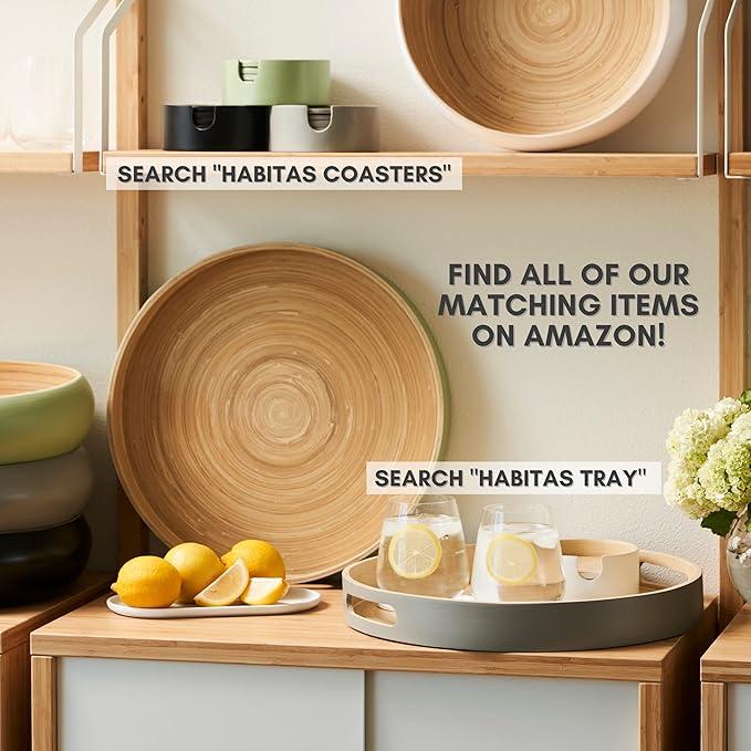 Fruit Bowl For Kitchen Counter, Decorative Bowl, Large Serving Bowl Or Fruit Basket For Kitchen Decor Spun Bamboo (Gray)