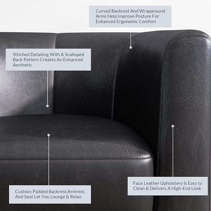 BELLEZE Accent Barrel Chair, Linen Round Chair Club Tub Sofa Corner Chair with Flared Legs and Cozy Soft Padding for Living Room Bedroom Waiting Room - Brown