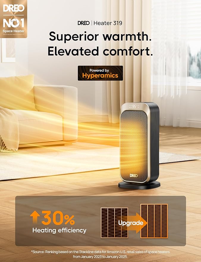 Dreo Space Heaters for Indoor Use, 1500W Portable Electric Heater with Remote and Thermostat, PTC Ceramic, Safety Heat with 70° Oscillation for Bedroom Office Home, Quiet, 12H Timer