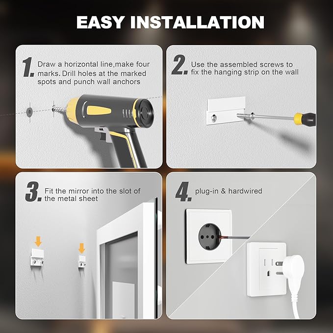Hasipu LED Bathroom Mirror with Lights, 47" x 32" Hollywood Wall-Mounted Bathroom Mirror with 22 Dimmable Bulbs, 3 Colors Modes, Touch Control, Anti-Fog, Memory Function, Shatter-Proof, ETL Listed