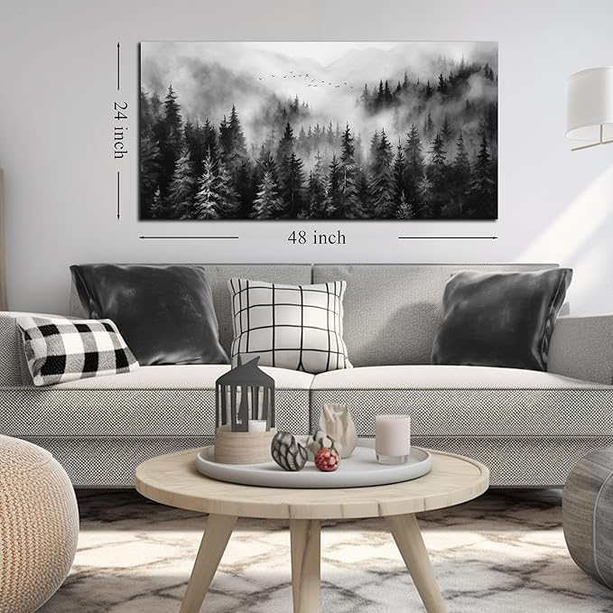 Black and White Canvas Wall Art for Office,Forest Wall Art for Bedroom Above Bed 24 x 48 Inch
