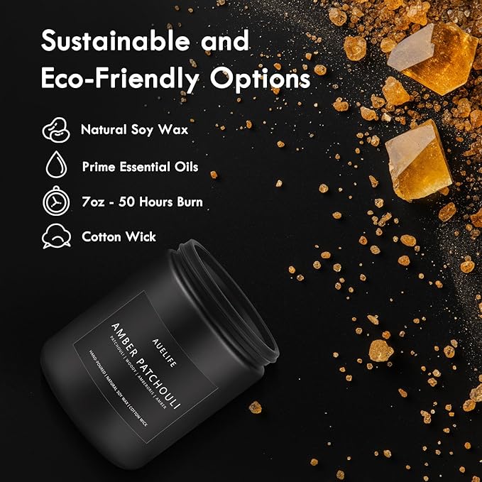 Amber & Patchouli Candle | Candles for Men - Scented Candles for Home, Gifts for Men - Soy Candle for Home Scented, Aromatherapy Manly Gift - 7oz Black Jar