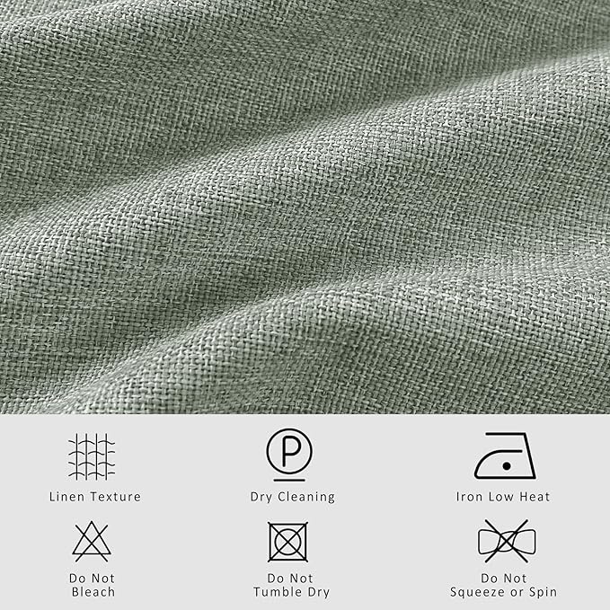 Macochico Pinch Pleated Blackout Curtains 102 Inches Long 100% Blackout Natural Linen Drapes for Bedroom Living Room Windows Farmhouse Burlap Curtains with Tieback 52”Wx102”L Fog Green 1 Panel