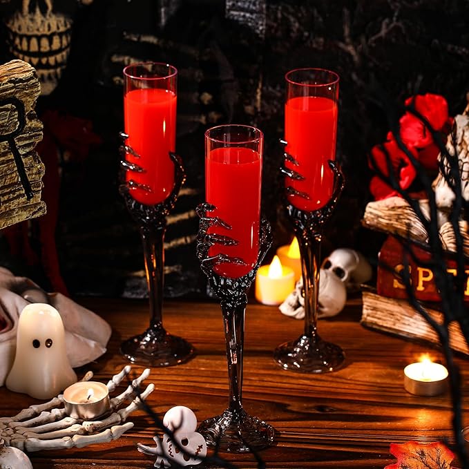 Bokon 48 Pcs Halloween Champagne Flutes Bulk Plastic Stemware Halloween Skeleton Hand Plastic Goblets Creepy Champagne Flute for Party Decoration(Black)
