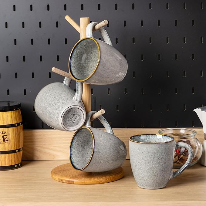 GBHOME Ceramic Coffee Mugs Set of 4, 12oz Stoneware Coffee Mugs Set For Dad Mom Women MEN, Light Weight Coffee Cups for Latte/Tea/Beer/Hot Cocoa, Dishwasher & Microwave Safe