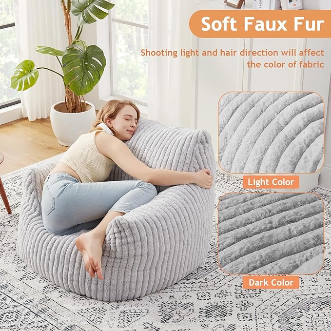 Giant Bean Bag Chairs for Adults with Filling Plush Fluffy Bean Bag Chairs for Teens with Armrests Comfy BeanBag Lazy Couch Sofa Chair for Bedroom Living Room Reading