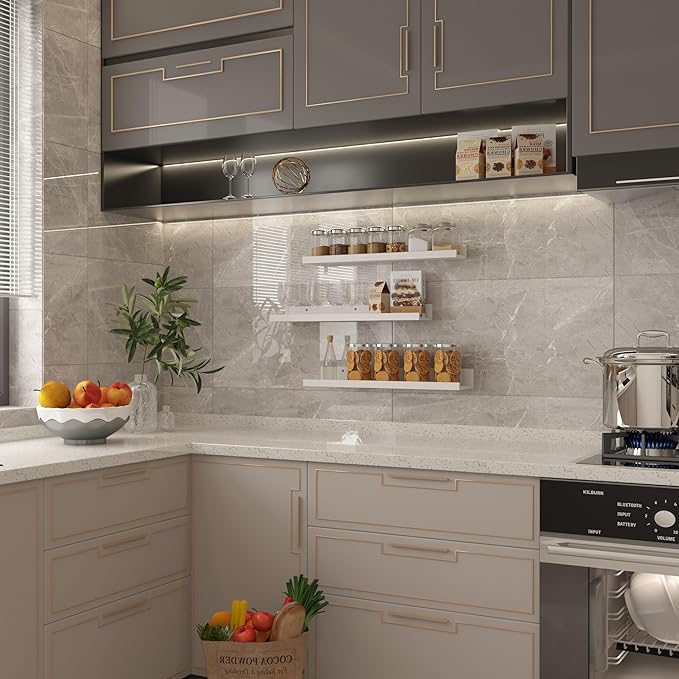 Giftgarden 24 Inch White Floating Shelves for Wall Mount, Modern Wood Wall Shelf Ledge for Bathroom Bedroom Living Room Kitchen Nursery Storage, Set of 3 Different Sizes