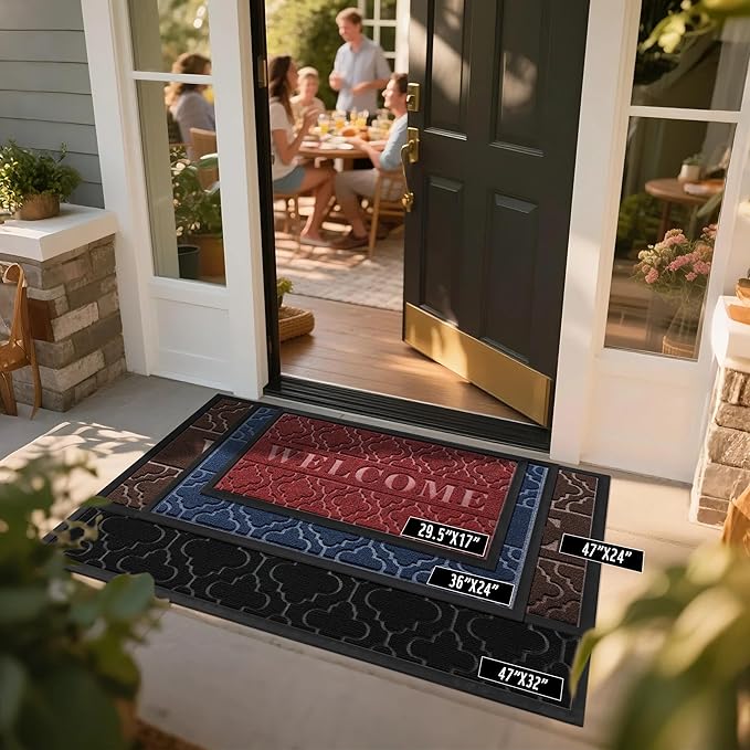 Yimobra Fall Door Mat Outdoor Indoor 29.5x17, All-Weather Waterproof Front Door Mat Outside Entrance, Non-Slip Low Profile Porch Patio Doormat, Brown