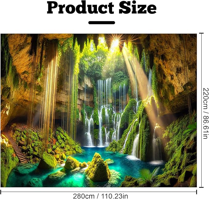 BSFHH Nature Tapestry Forest Tree Sea Cave Wall Hanging, Stream Through Rainforest Landscape Wall Art Tapestry for Bedroom Living room (Cave Waterfall, 110" × 87", Unframed)