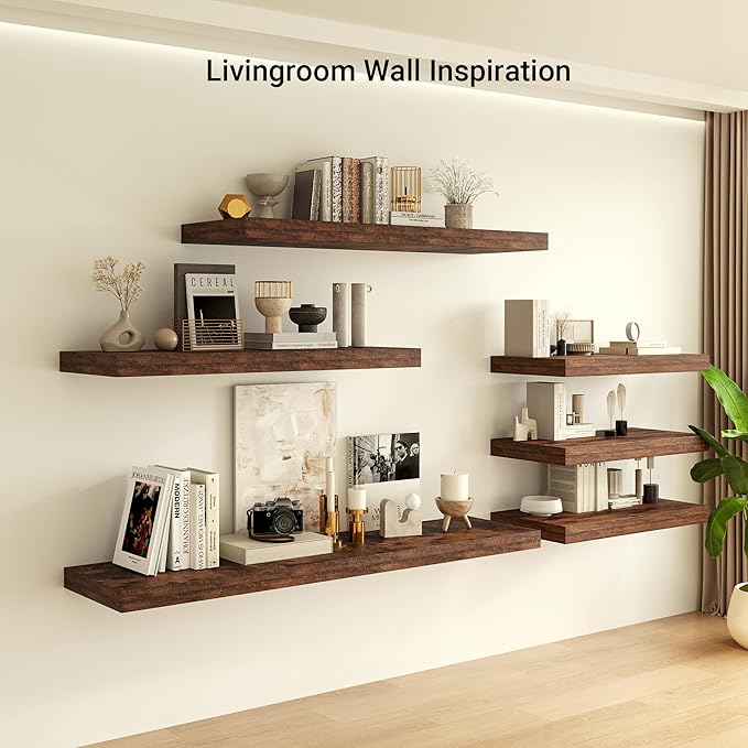 Heimlove 24 x 12 Inch Deep Floating Shelves Wall Mounted with Invisible Brackets,Storage Hanging Shelf for Wall Decor in Bathroom, Bedroom, Kitchen, Living Room, Office Set of 1 (Rustic Brown)