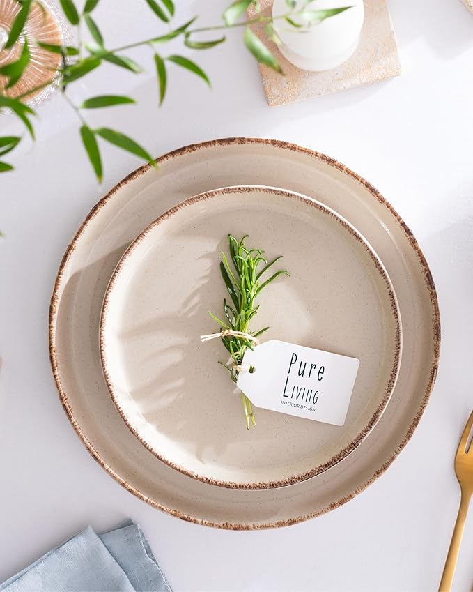 Earthenware dinnerware set 4 persons Rustic 16 pcs - Rustic design dinnerware set, dishwasher safe - Bowl and plate set - Pure Living dinnerware in beige…