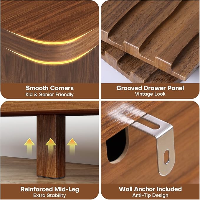 BECHAEO Mid Century Modern Console Table with Drawers, 51" Large 2-Tier Narrow Console Table with Storage Shelf, Sofa Station Behind The Couch, Accent Tables for Entryway, Hallway, Rustic Brown