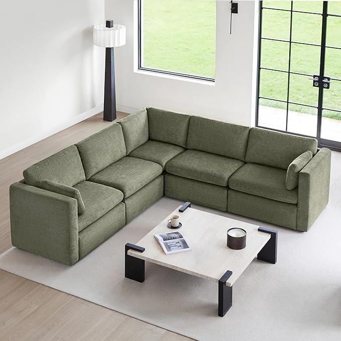CHITA Oversized Modular Sectional Sofa Set, FSC Certified Extra Large 5 Seat V Shaped Cloud Couch for Living Room, 106 inch Width, 4 Seater and 1 Middle Corner, Moss Green