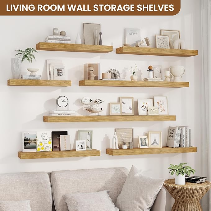 fuqing Floating Shelves for Wall, Bathroom Shelf Wall Mounted for Storage, Shelves with Invisible Bracket for Bedroom, Kitchen, Living Room, Farmhouse Small Book Shelf, 32 Inch Set of 2, Oak