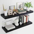 Fun Memories Floating Shelves for Wall 36 Inches, Wood Shelves with Invisible Bracket, 10" Deep Shelves Wall Mounted, Large Wood Floating Shelves for Living Room Bathroom, Black, Set of 2