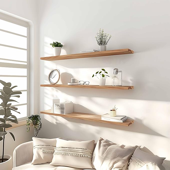 36 Inch Floating Shelves for Wall Rustic Light Wood Wall Shelves for Bedroom Set of 4