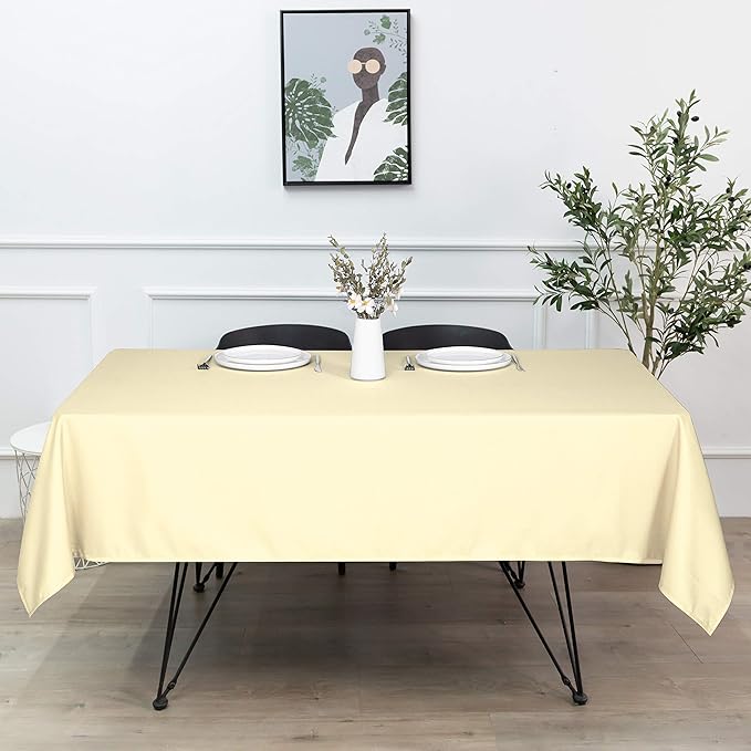 sancua Rectangle Tablecloth - 60 x 84 Inch - Stain and Wrinkle Resistant Washable Polyester Table Cloth, Decorative Fabric Table Cover for Dining Tables, Buffet Parties and Camping, Beige