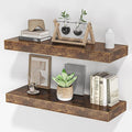 Floating Shelves for Wall, 24"W x 6.7"D x 1.5"H, Wooden Wall Mounted Display Shelf with Invisible Brackets for Living Room, Bedroom, Bathroom, Kitchen Decor and Storage, Set of 2, Rustic Brown
