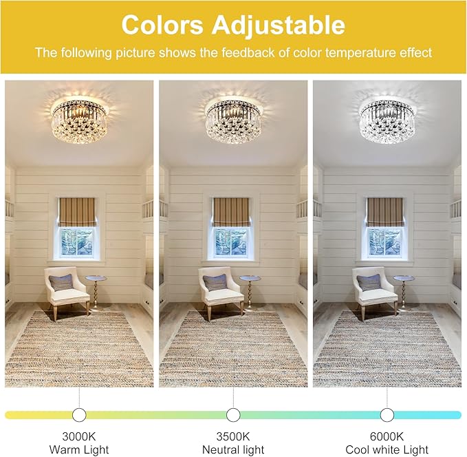 4-Light Black Crystal Chandeliers Flush Mount Chandelier Light Fixture with K9 Crystals Modern Ceiling Lights Elegant Round Lamp for Bedroom,Hallway,Bar,Living Room,Dining Room,H5.9 xW13.7