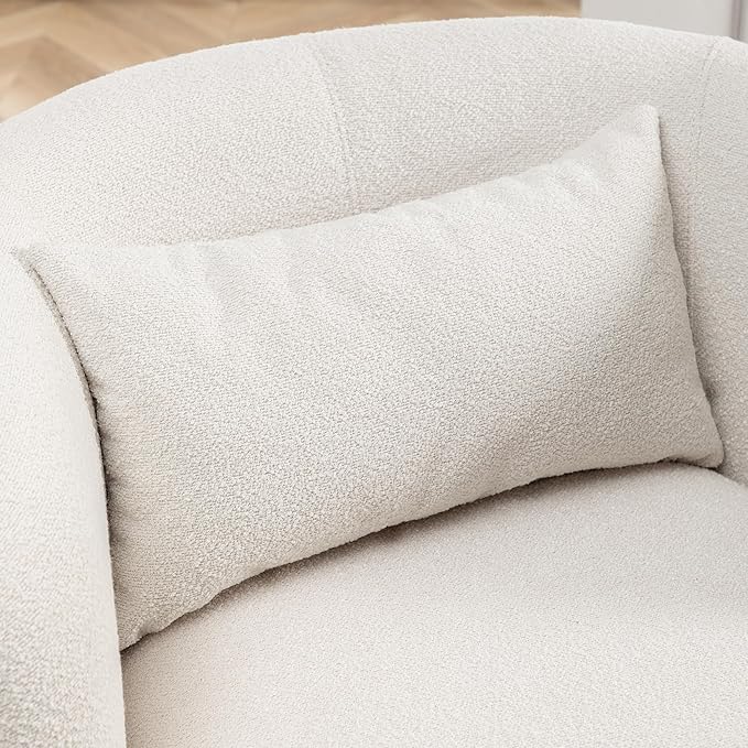 KINWELL 34" Wide 2 Boucle Swivel Barrel Chairs and 2 Ottomans Set, Fully Assembled Sherpa Accent Chairs and Footrest Set, Modern Comfy Armchairs and Footstool for Living Room and Bedroom, Beige