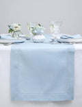 Solino Home Sky Blue Table Runner 90 Inches Long - 100% Pure Linen Hemstitch 14 x 90 Inch Table Runner for Dining - Classic Hemstitch