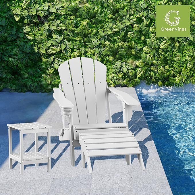 GREENVINES Adirondack-Ottoman | Set of 4 | HDPE Plastic | Outdoor Footrest | All Weather | Foot Rest | Foot Stool | White | for Adirondack Chair | for Patio Backyard Pool