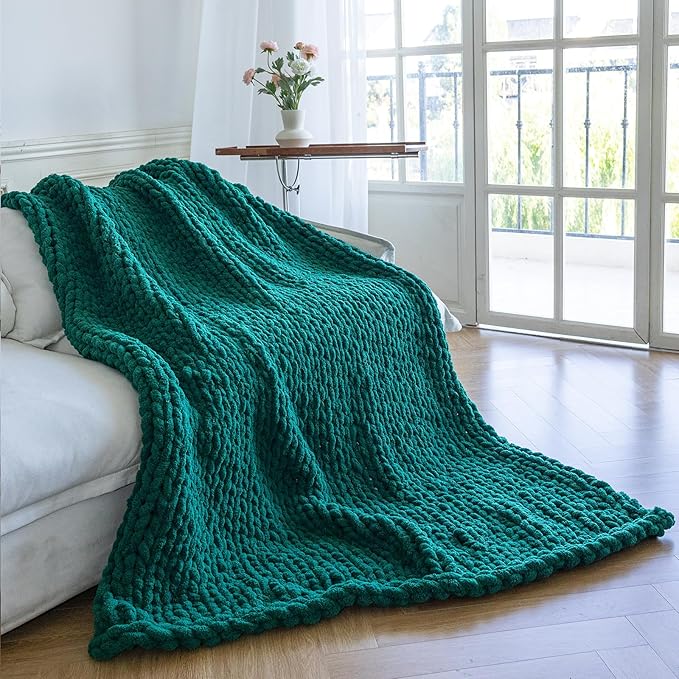 Chunky Knit Blanket - Luxury Soft Cozy 40 * 50 Throw Blanket,100% Woven Blanket Rope Knot Throw Blanket for Couch, Sofa, Home Decor, Gift - Machine Washable（Blackish Green）