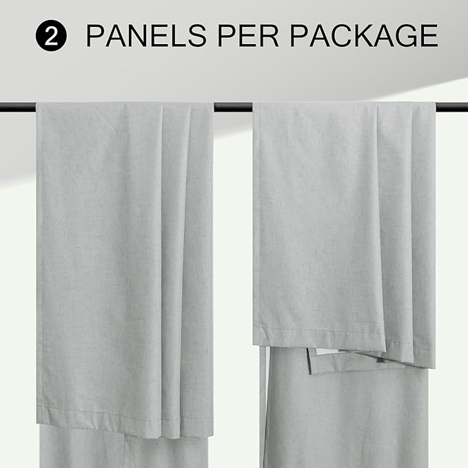 Grey Short Small Window Room Darkening Curtains 54 Inches Long 2 Panel for Bedroom Basement Boho Linen Soundproof Blackout Gray Thermal Curtains for Winter Insulated Drapes Cafe Back Tab 52x54 Length